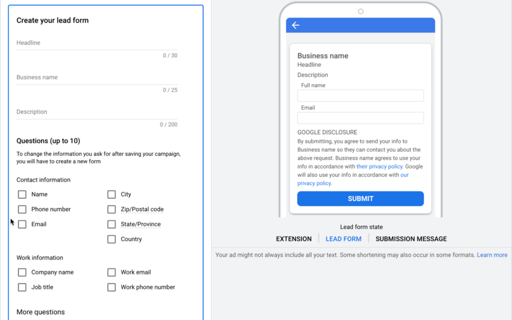 How to Create a Lead form on google ads